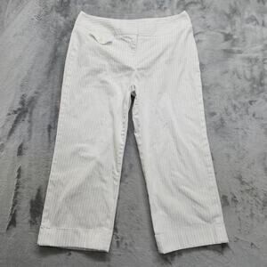 Style&Co Pants Womens 8P PETITE White Striped Mid Rise Cuffed Capri Stretch